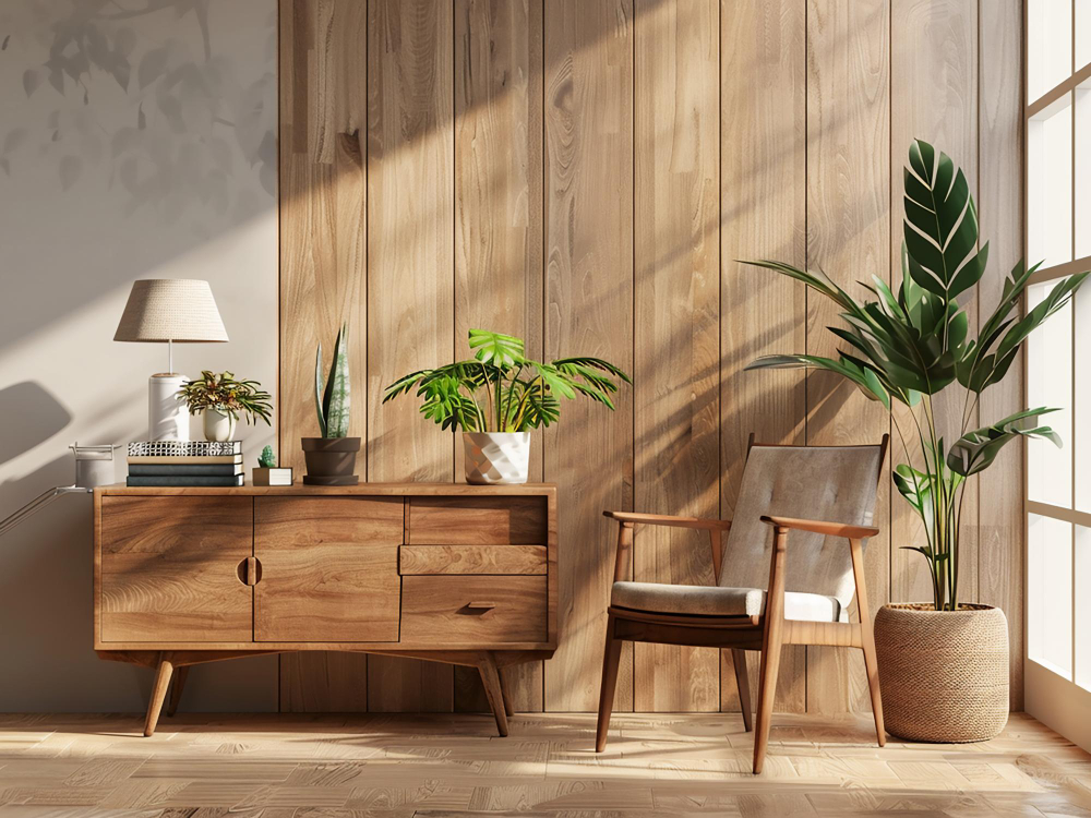 hout in interieur in woonkamer